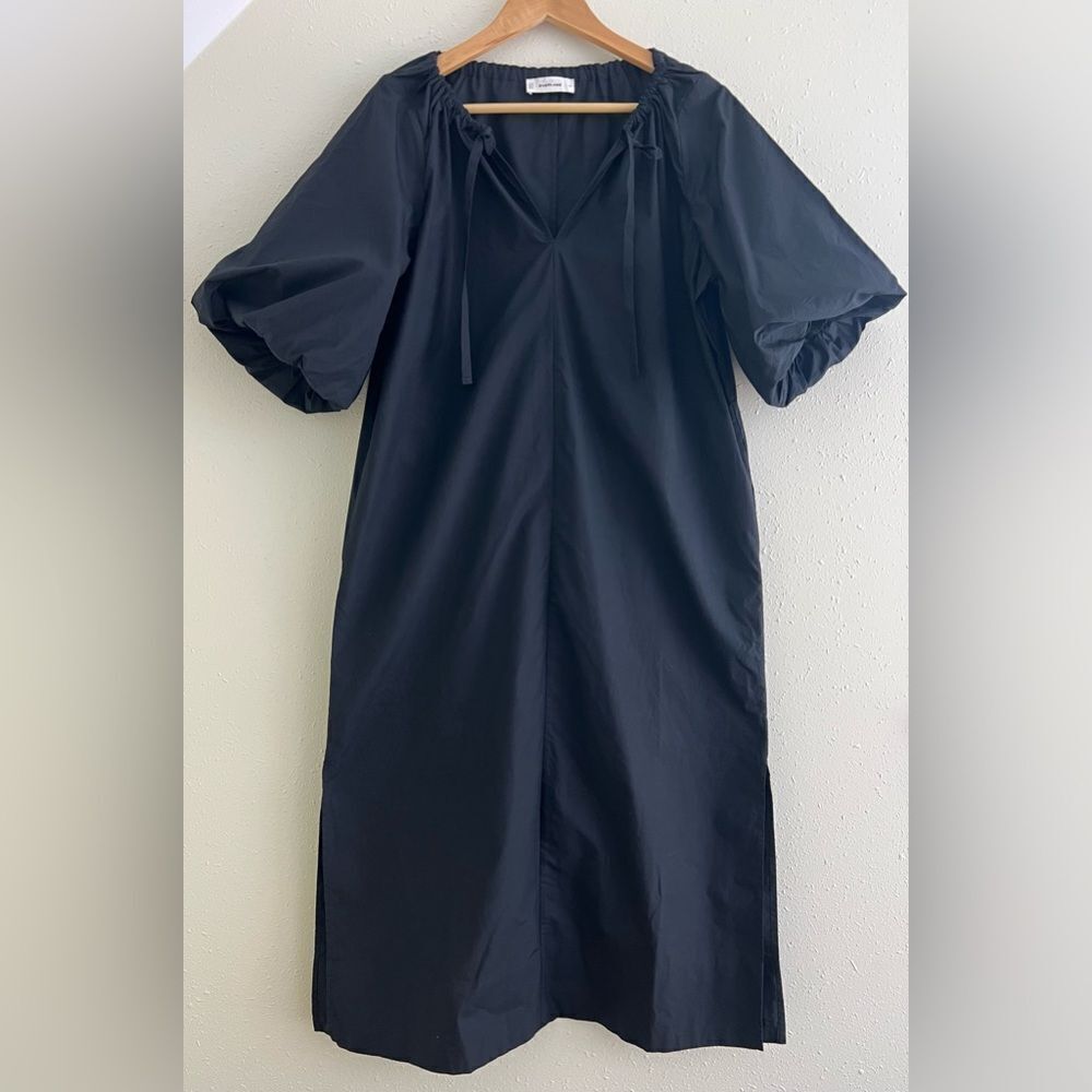 New Everlane The Supima® Puff-Sleeve Dress in Black Size M - Picture 3 of 13